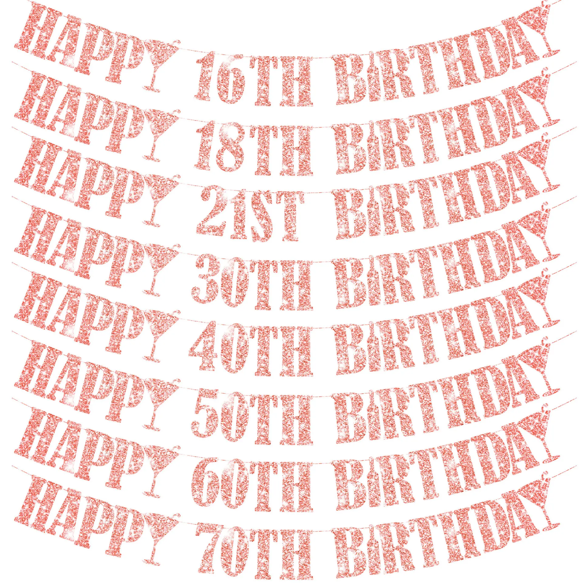 Happy 30th 40th 50th Birthday Banner Bunting Birthday Party Decorations Adult 30 40 50 60 Years Paper Flags Party Supplies