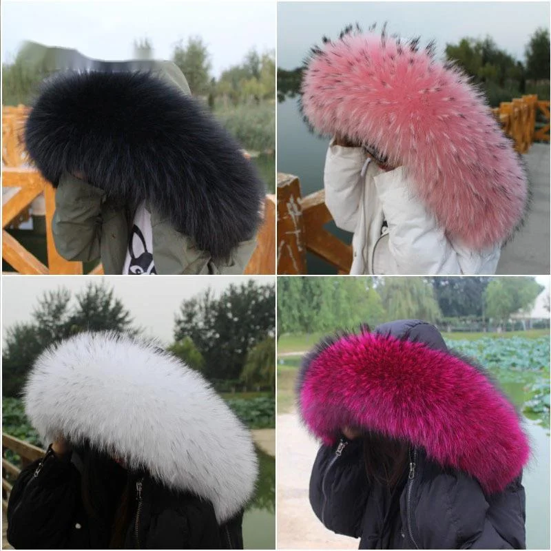 

Real Raccoon Fur Collar Natural Fur Scarf Women Coat Hood Collar Fur Shawl Women Fluffy Fur Scarf Large Size Fur Collar Scarf