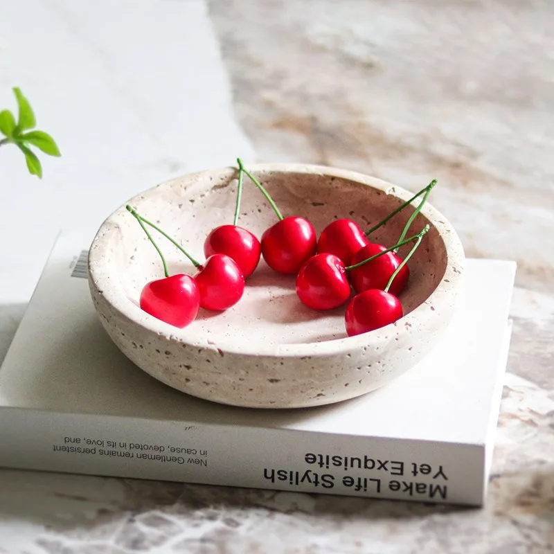 Round fruit plate ornament model house sales office Home imitation yellow travertine tray