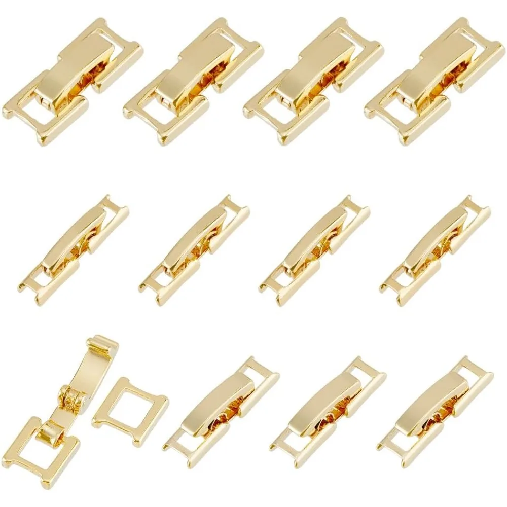 

12Pcs Fold Over Jewelry Clasp 3 Sizes Secure Watch Closure 24k Gold Plated Brass Watch Clasps Jewelry Extender Clasp making kit