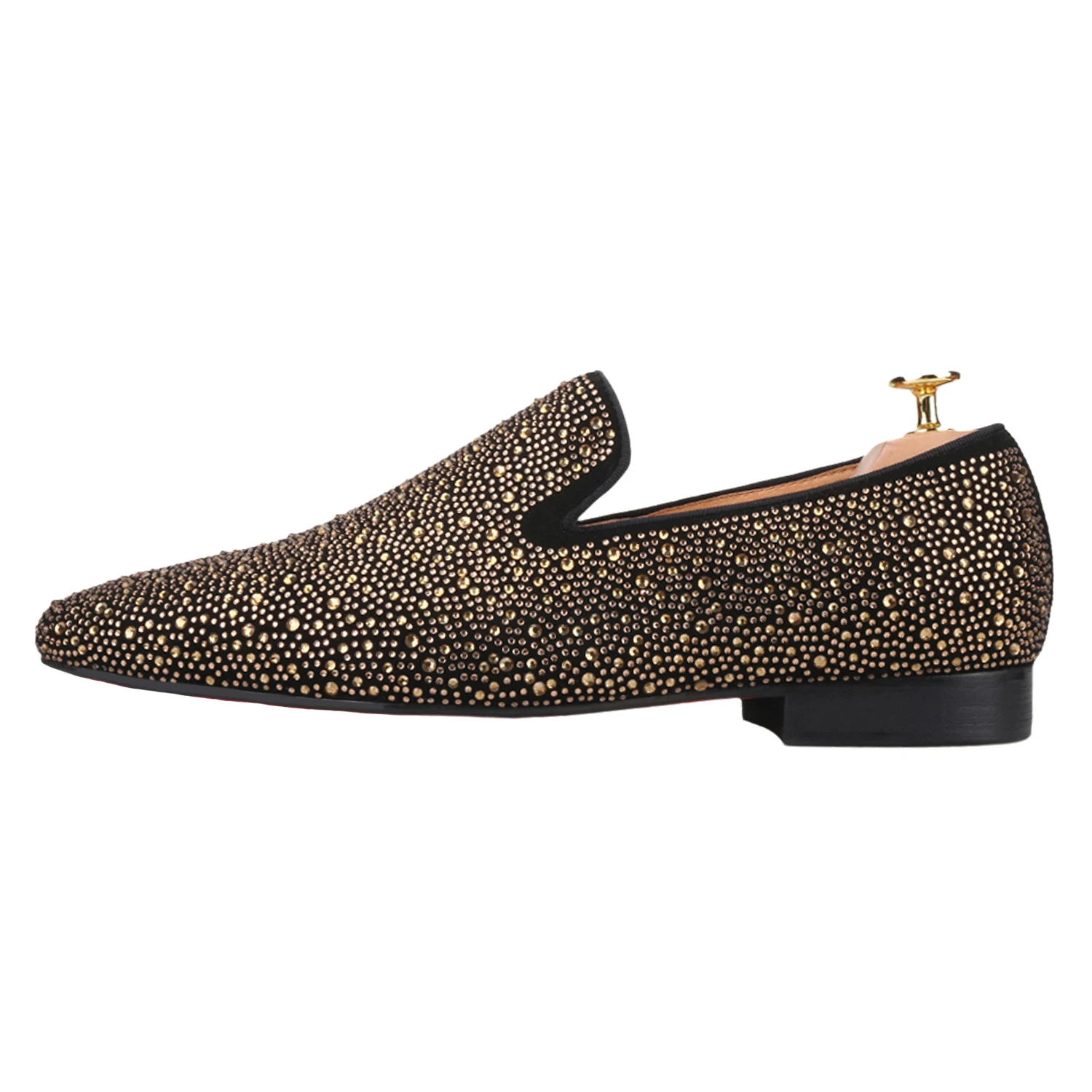 Piergitar Black Suede Men's Loafers With Handmade Four Colors Shining Rhinestones Luxurious Brand Same Model Slip-On Slippers