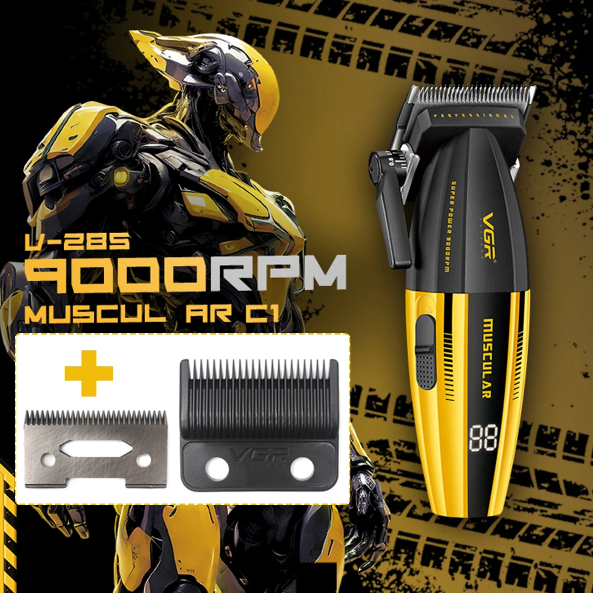 

VGR V-285 9000RPM Professional Hair Clipper for Men LED Display DLC Blade Cordless Ceramic Blade Hair Trimmer Haircut Machine