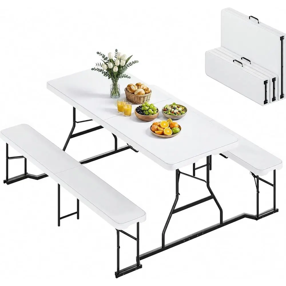 Durable 6-Seat Outdoor Picnic Table with Steel Frame and Umbrella Hole for Patio, Lawn, and Yard