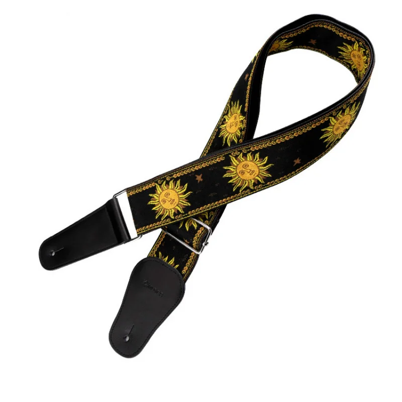 Jacquard Guitar Straps, All Hand Embroidered, Black Sunflower Series, Tricolor, Hot-selling