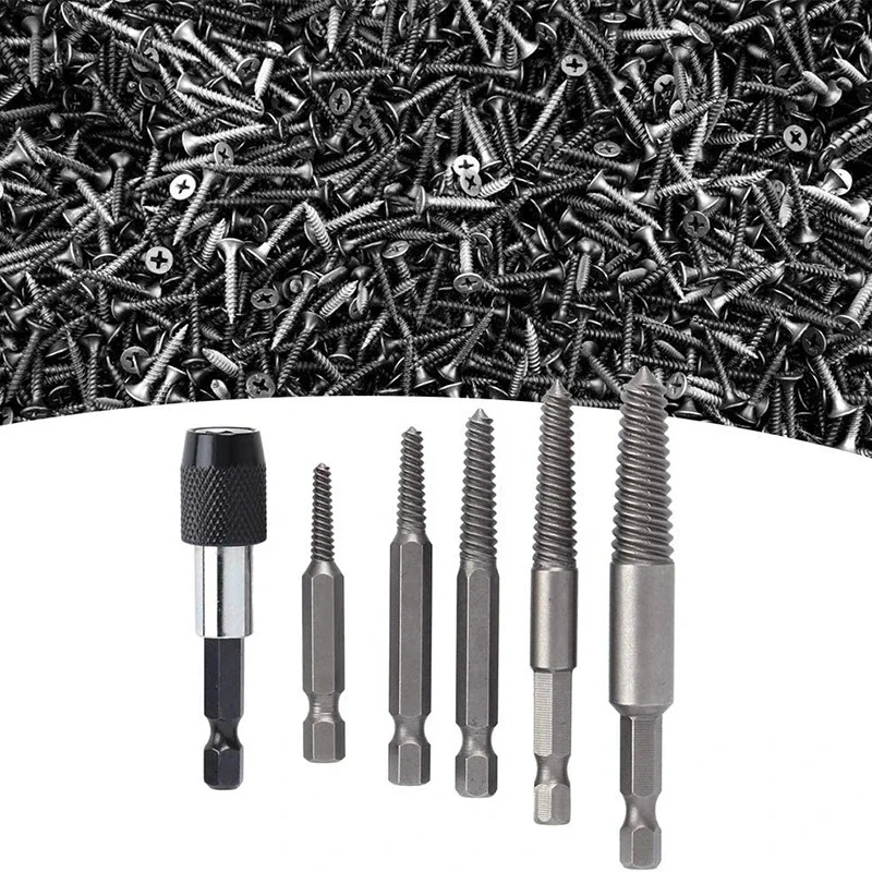 5PCS Set Broken Screw Extractor Center Drill Bits Guide Hex Shank Hand Tool for Metal Bolt Remover Damaged Screw Extractor Kit