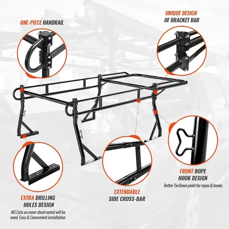 Precision-Fit Factory Universal Heavy - Adjustle Sports Style Pickup Truck Ladder Rack Steel Cargo Cer Roll Bar H Rust-Proof