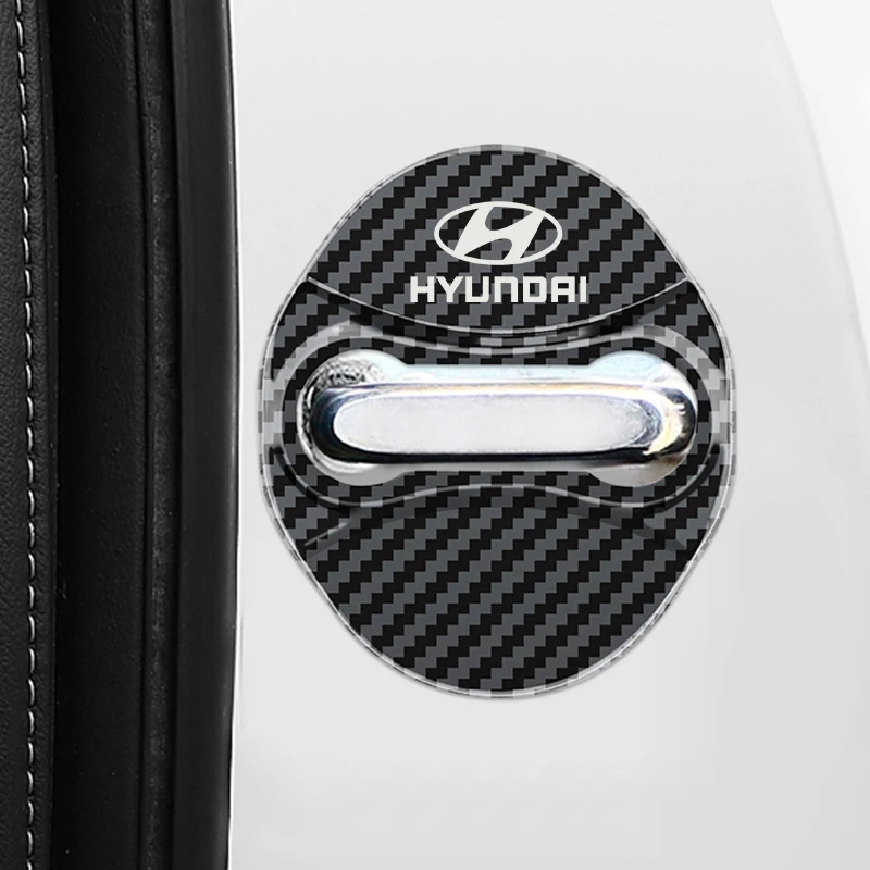 تصفيف السيارة ألياف الكربون السيارات قفل الباب غطاء القضية لشركة هيونداي توكسون IX35 I30 إلنترا أزيرا فيراكرو شعار #4