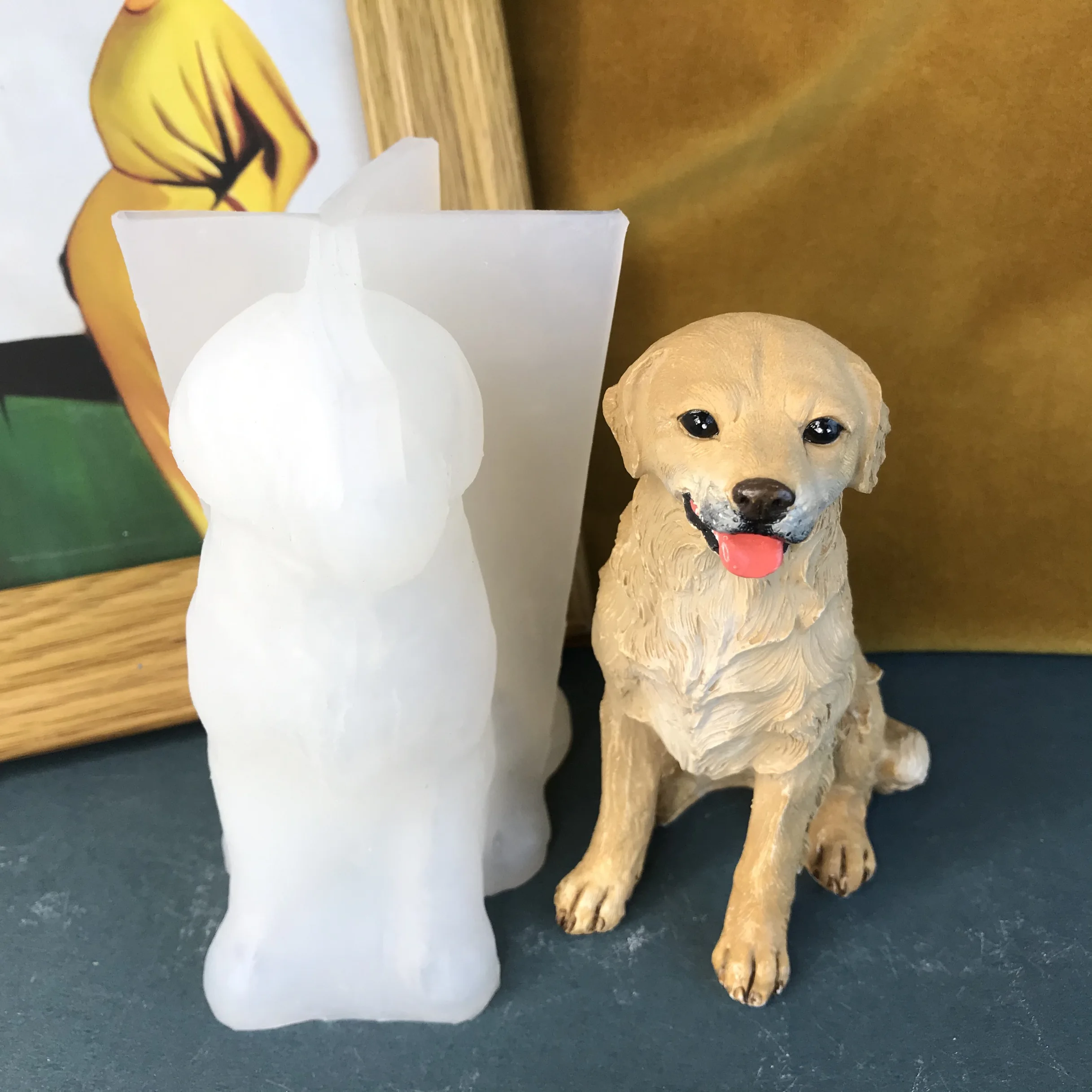 3D Golden Retriever Silicone Mold Realistic Epoxy Resin Aroma Diffuser DIY Plaster Pet Memorial , Animal Ornament Mould