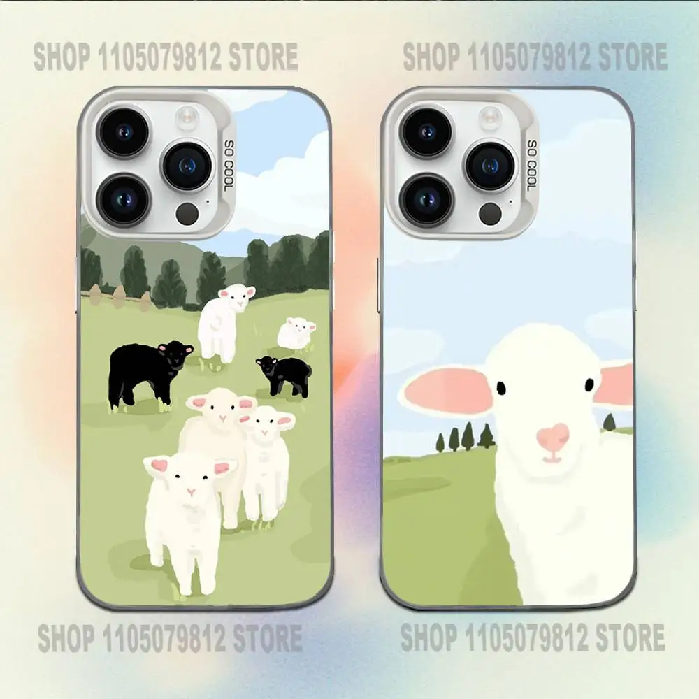 

Cute Cartoon Sheep Phone Case For iPhone 16,15,14,13,12,11,Mini,Pro,E,MAX White Candy Matte Shockproof Cover