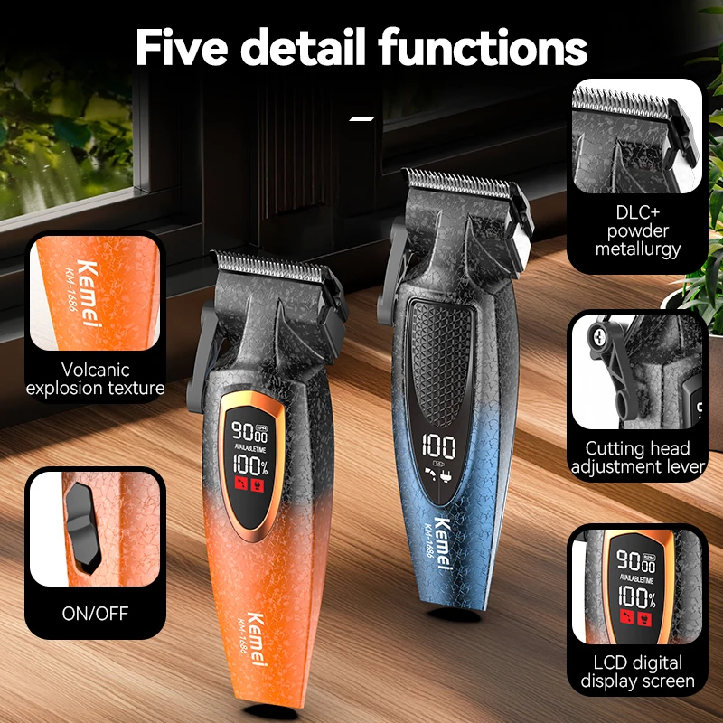 Kemei KM-1686 High-Speed Professional Wireless Hair Clipper for Salons,USB Rechargeable with HD Digital Display Hair Trimmer