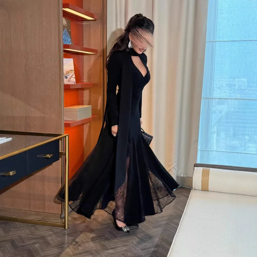 2025 primavera/verão novo vestido feminino em torno do pescoço emenda renda manga longa estilo emagrecimento