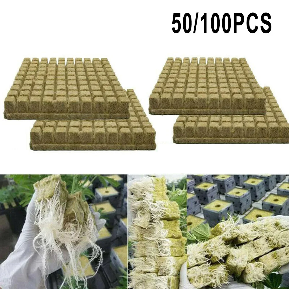 50/100pcs 25x25x40mm Stonewool Hydroponic Grow Media Cubes Garden Plant Soilless Substrate Rock Wool Plug Cloning Block