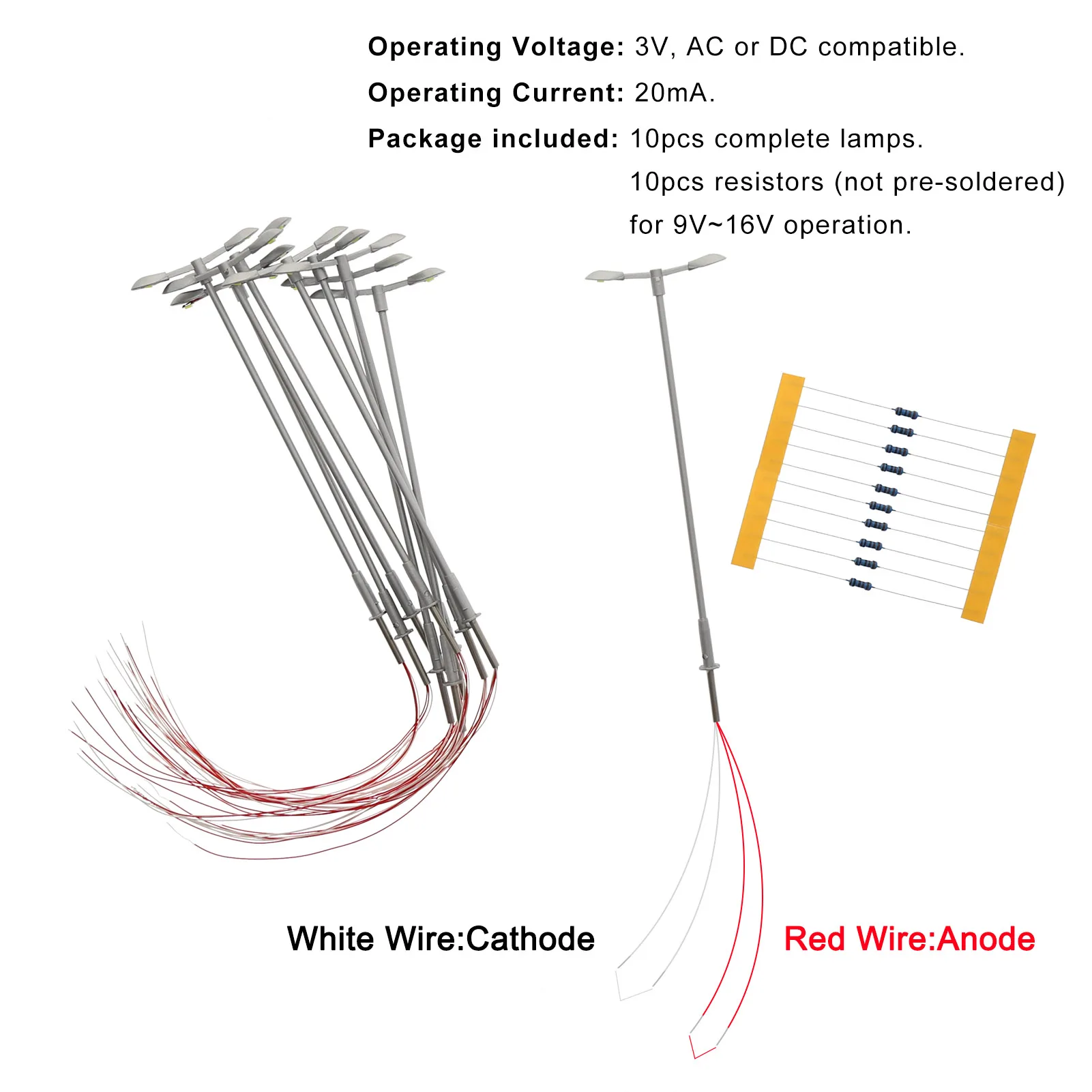 10pcs Model Platform Street Lights OO HO TT N Z Scale Two-heads Lamps Bright White LED with Resistors for 12V LD13
