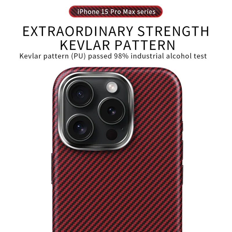 Luxury Kevlar Pattern PU Leather Phone Case for IPhone 15 Pro Max ,15 Plus with Metal Lens Protection Anti-fingerprint Cover