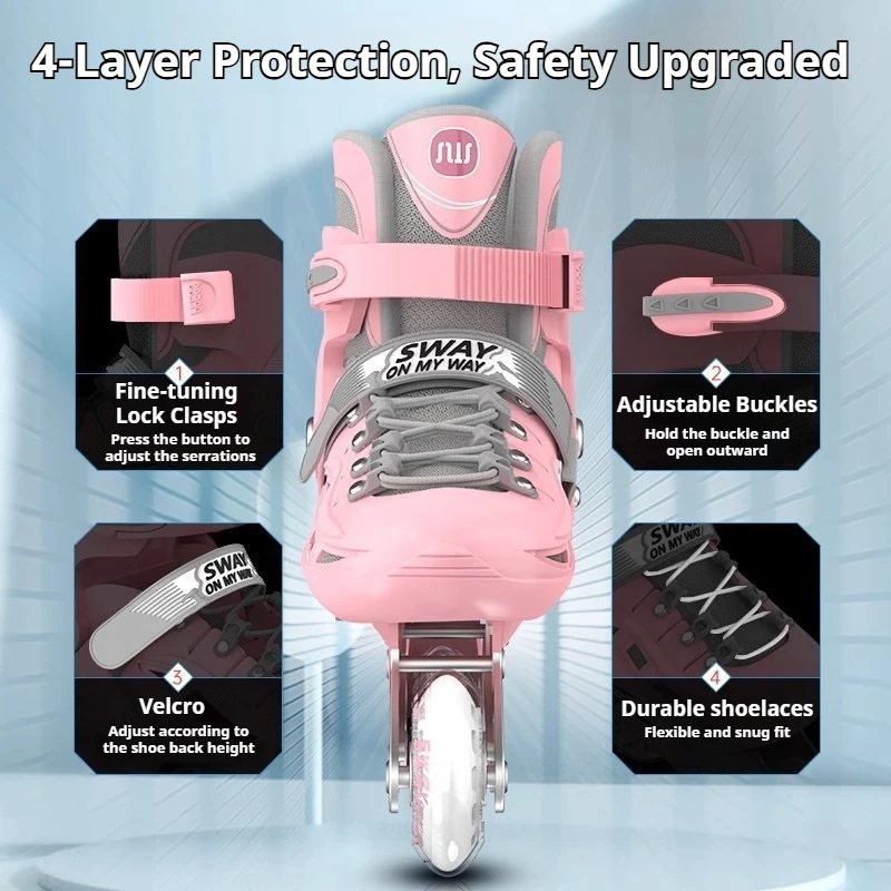 أطفال حذاء تزلج بعجلات قابل للتعديل زلاجات دوارة عجلات وامضة بنين بنات الشباب المبتدئين التدريب في الهواء الطلق أحذية التزلج الرياضية