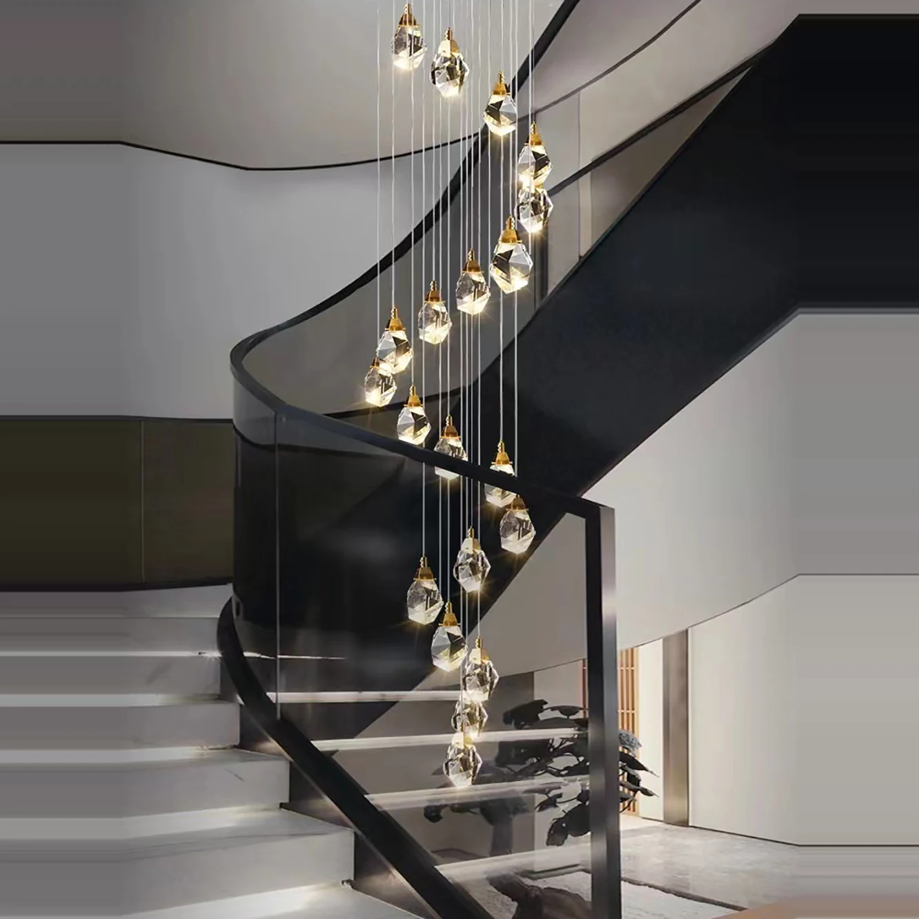 

Modern Luxury Led Crystal Staircase Chandelier, Living Room Kitchen Dining Room Chandelier Decorative Chandelier Villa Hall