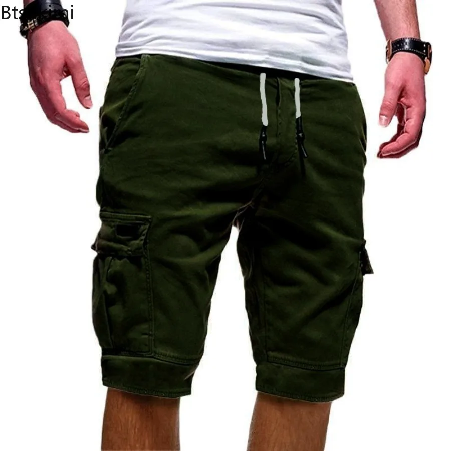 Summer Men's Cargo Shorts Solid Casual Multi Pockets Fashion Half Pants Loose Drawstring Shorts for Men Clothing Jogging Shorts