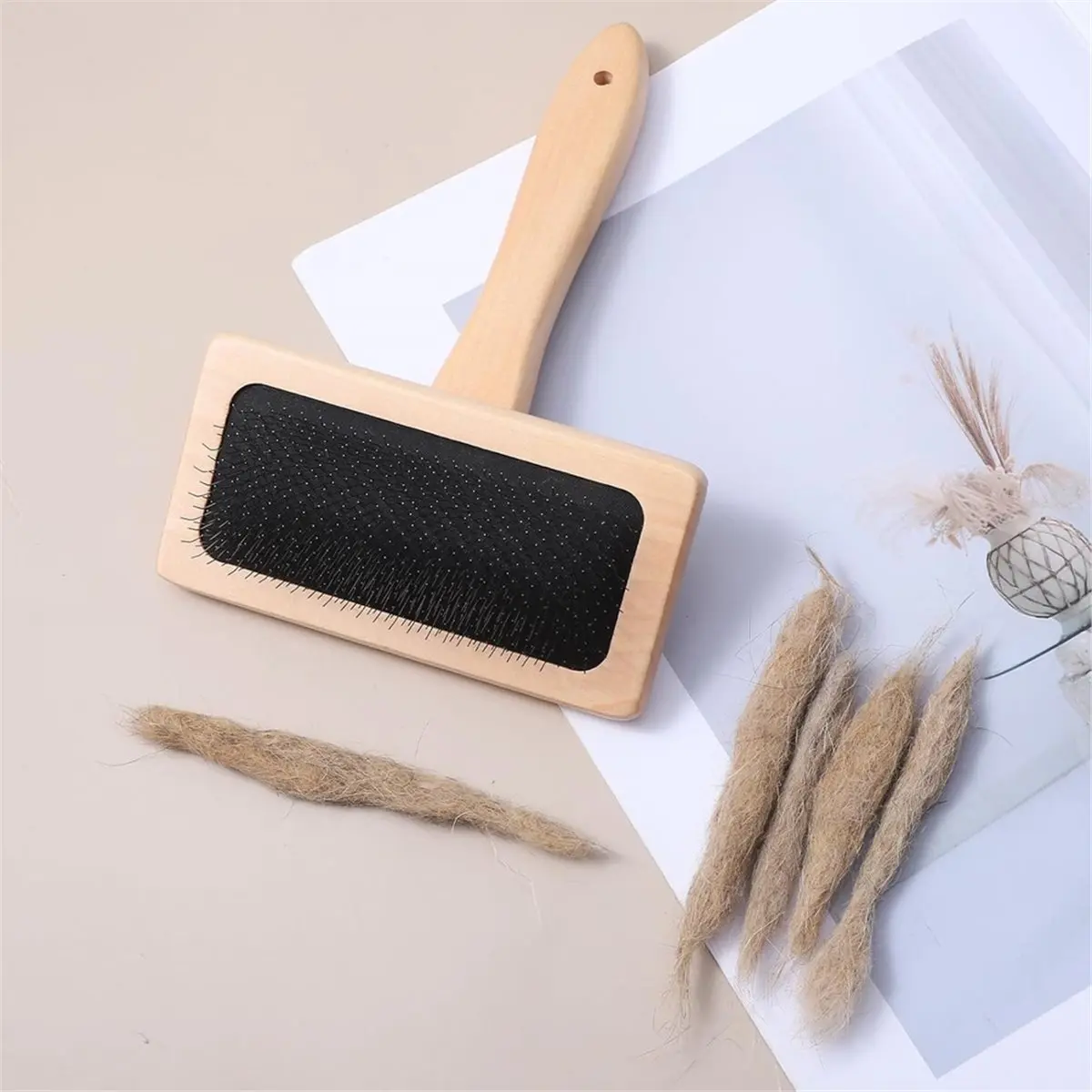 4 Pcs Hand Carders for Wool, Wool Carders & Carding Brush Set with Wood Handle,Pet Grooming, Yarn & Fiber Craft Projects