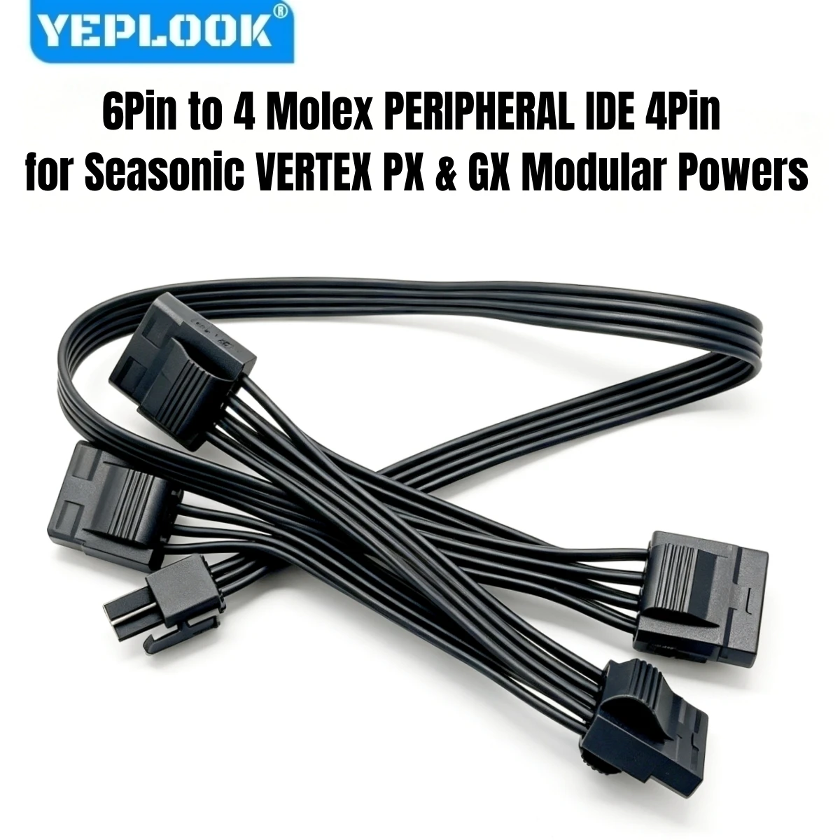6Pin to 4 Molex IDE 4Pin Perif PATA Power Cable for Seasonic VERTEX GX GOLD & PX PLATINUM 1200W, 1000W, 850W, 750W Modular Power