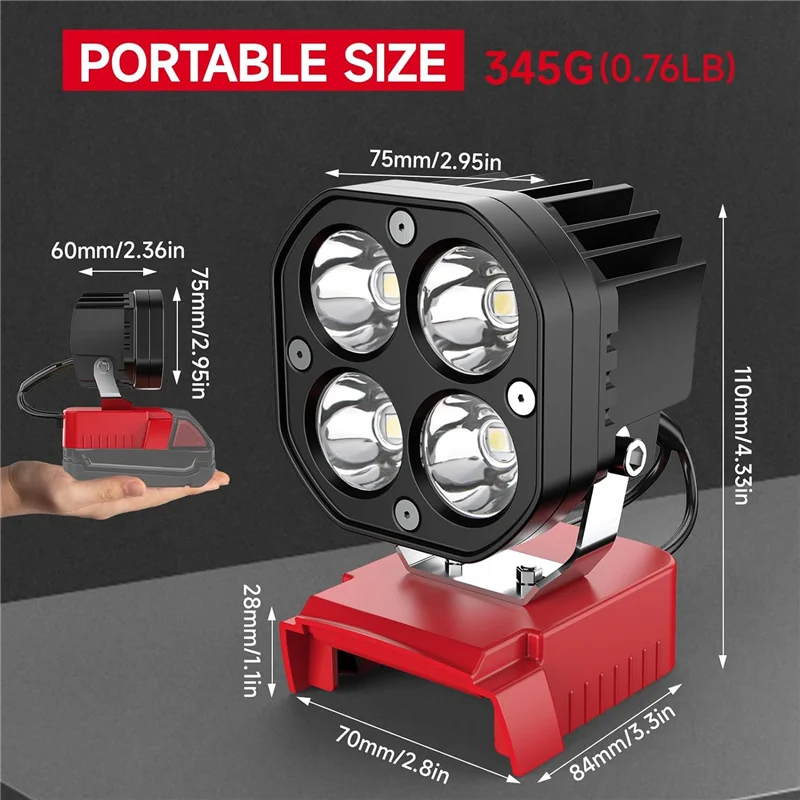 Y17A Work Light LED Work Light For  M18 18V Battery, 40W 6000LM Flashlight, LED Flood Light, 18V Battery Cordless Work