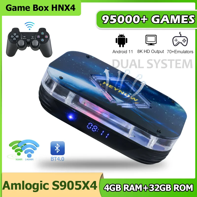 HNX4 Arcade Game Box Amlogic S905X4 with 95000+ Rtero Games 70+Emulators for SS/PSP/N64/DC 4K/8K HD Android 11 TV Box Dual WiFi