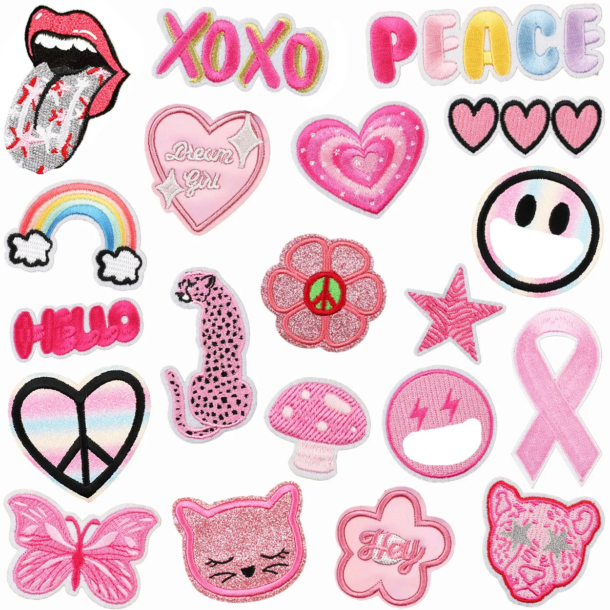 1pcs Patch Pink Heart Stickers Iron On Patches for Clothing Sewing Embroidery Fusible Applique Badge Decoration Stripes