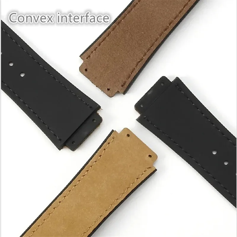 Convex Interface Silicone Men Watchband 26x19mm Genuine Leather Watch Strap For Hublot Classic Fusion Big Bang Series Frosting