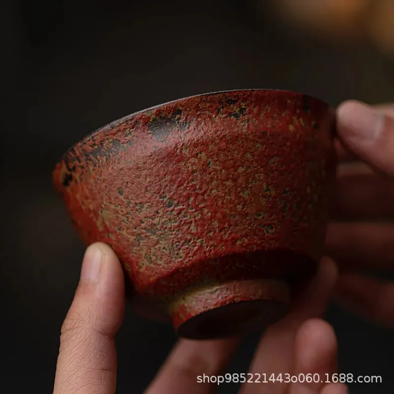 Retro Teacup Rock Ore Colored Pottery Tea Bowl Household Ceramic Chinese Kung Fu Tea Cup Teaware Tasting Japanese Master Cups