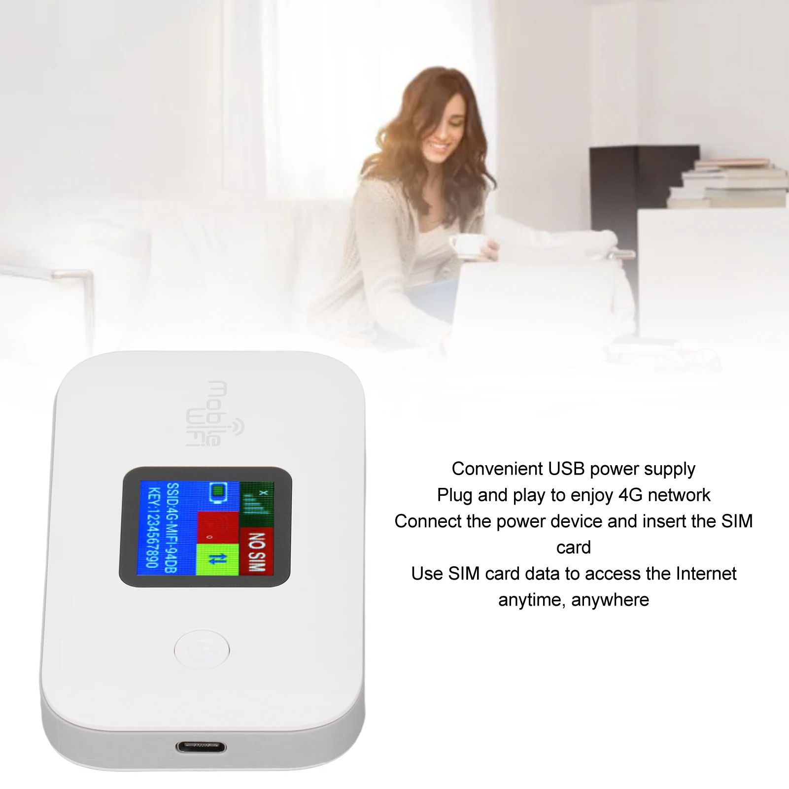 4GポータブルWiFi、10ユーザー共有、セキュア暗号化モバイルWiFiホットスポット、コンパクト300Mbps、SIMカードスロット搭載、ノートパソコン/スマートフォン対応