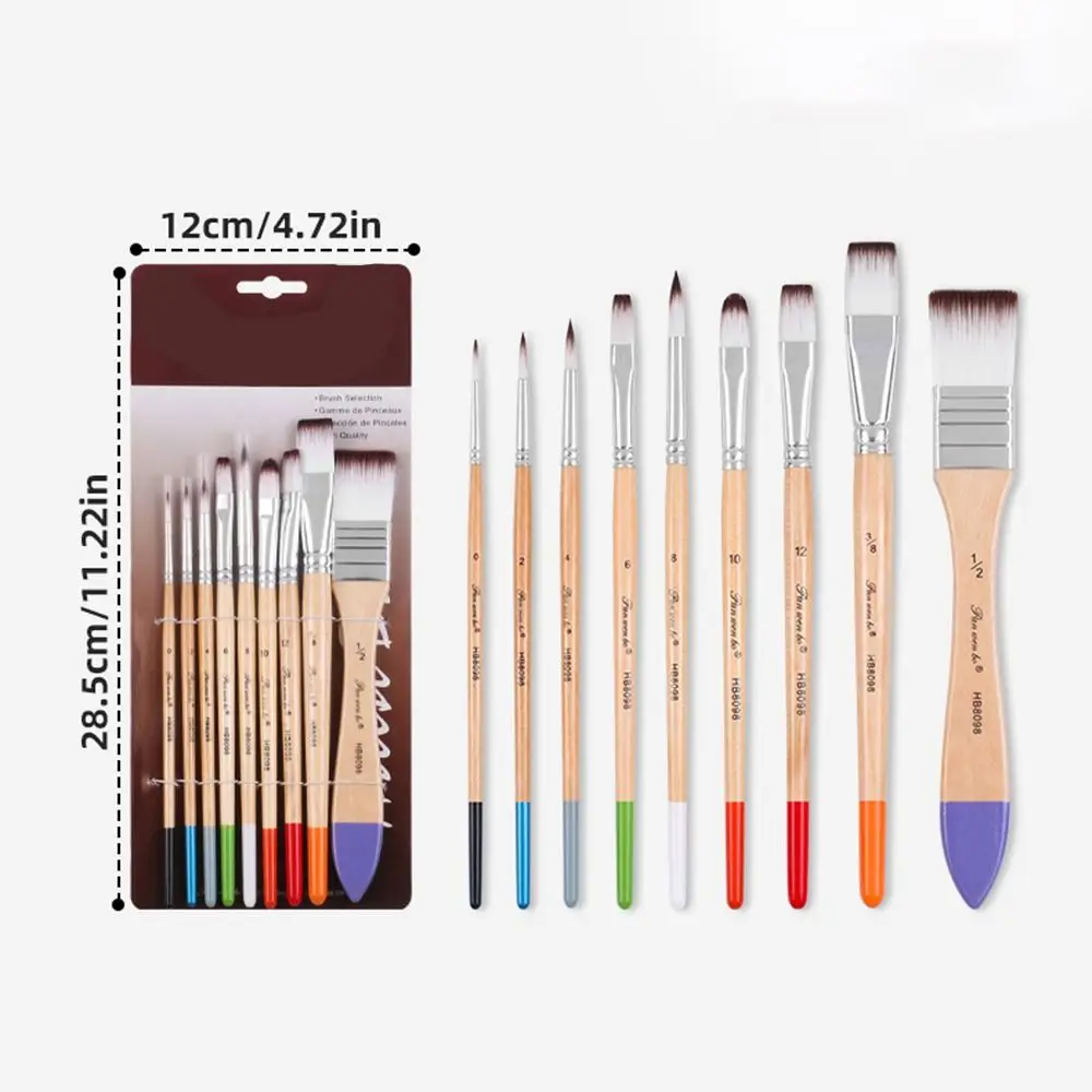 9Pcs/Set Multifunctional Nylon Hair Paintbrush Set Wooden Handle Soft Bristled Watercolor Drawing Brushes Different Shape