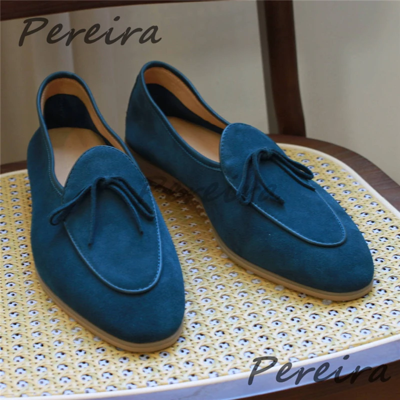 Summer New Pointed Toe Men's Loafers Blue Suede Bowknot Casual Flat Shoes Party Banquet Fashion Versatile Shallow Leisure Shoes