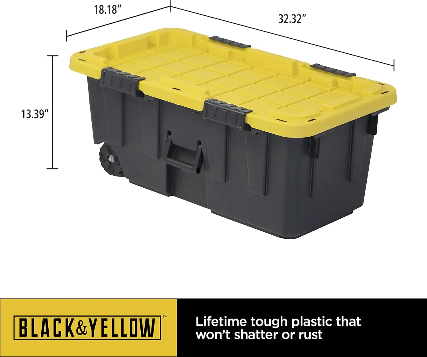 CX BLACK & YELLOW®, 20-Gallon Heavy Duty Tough Storage Footlocker & Snap-Tight Lid, (13.4”H x 18.2”W x 32.3”D),