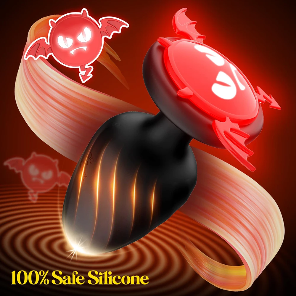 Luminous Devil Tail Silicone electric anal plug LED Wireless Remote Control Vibrator Butt plug Couple penetration Adult Sex Toys