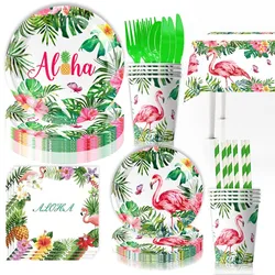 Summer themed Hawaiian leaves flowers party decorations paper cups napkins disposable tableware party supplies