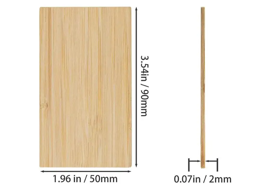 Thickness 2mm Unfinished Rectangular Blank Bamboo Business Cards For Laser Engraving