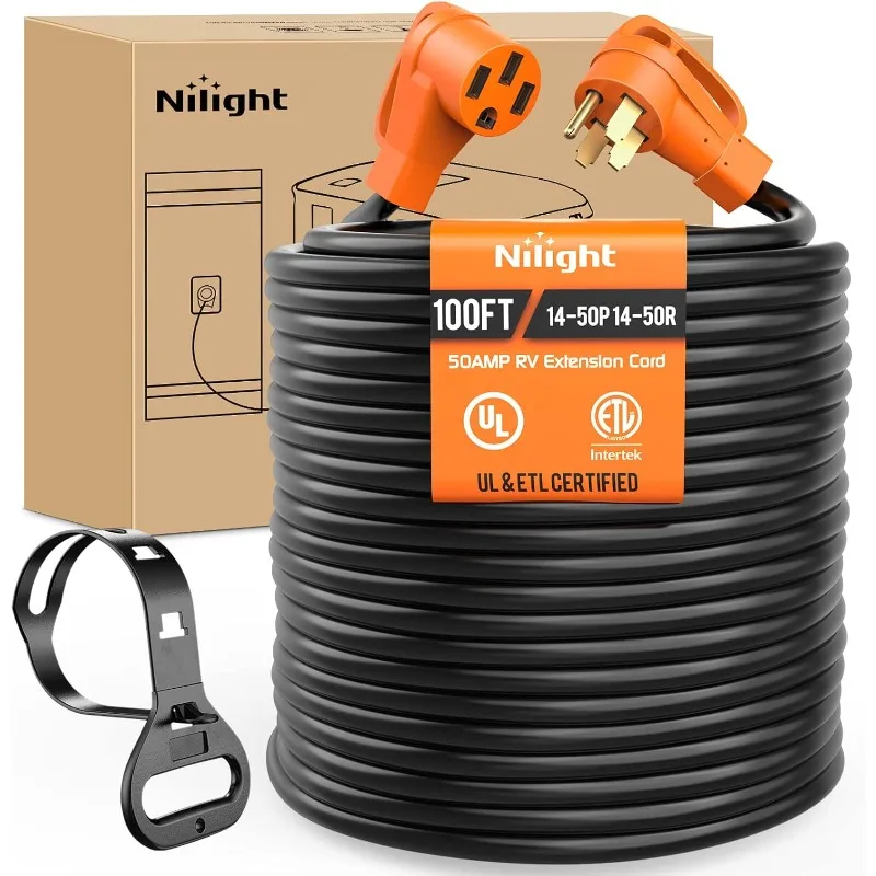 Nilight 50 Amp100FT RV EV Extension Cord 250V Heavy Duty 6/3+8/1 Gauge Pure Copper STW Wire UL ETL Listed