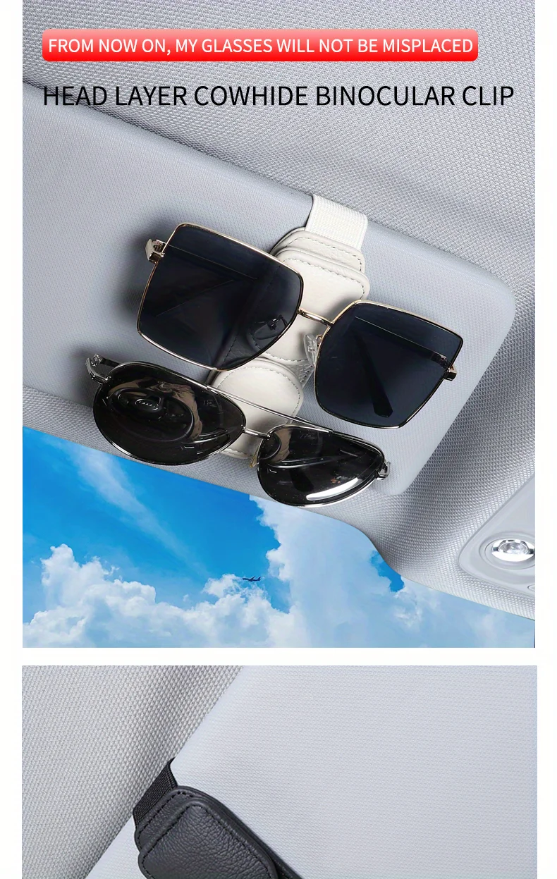 Auto-Sonnenbrillenhalter, Magnetischer Leder-Brillenclip, Sonnenblenden-Clip, Doppel-Kartenclip, Sonnenbrillenrahmen und Auto-Ticketclip – Detail 2
