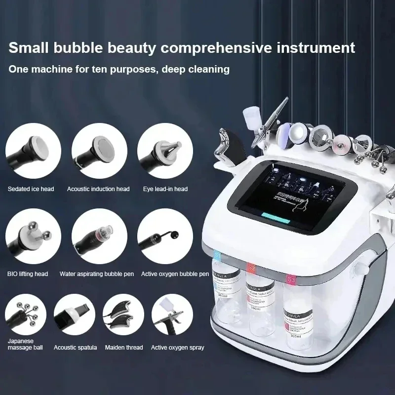 Professional 10 in 1 H2o2 Aqua Peeling Lift Skin Bubble Moisturizer Oxygen Hydrofacial Machine, Skin Care Cleansing Facials