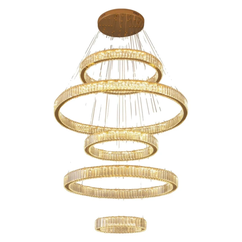 

Duplex building villa living room large chandelier LOFT apartment mid-floor empty living room light luxury crystal staircase ch