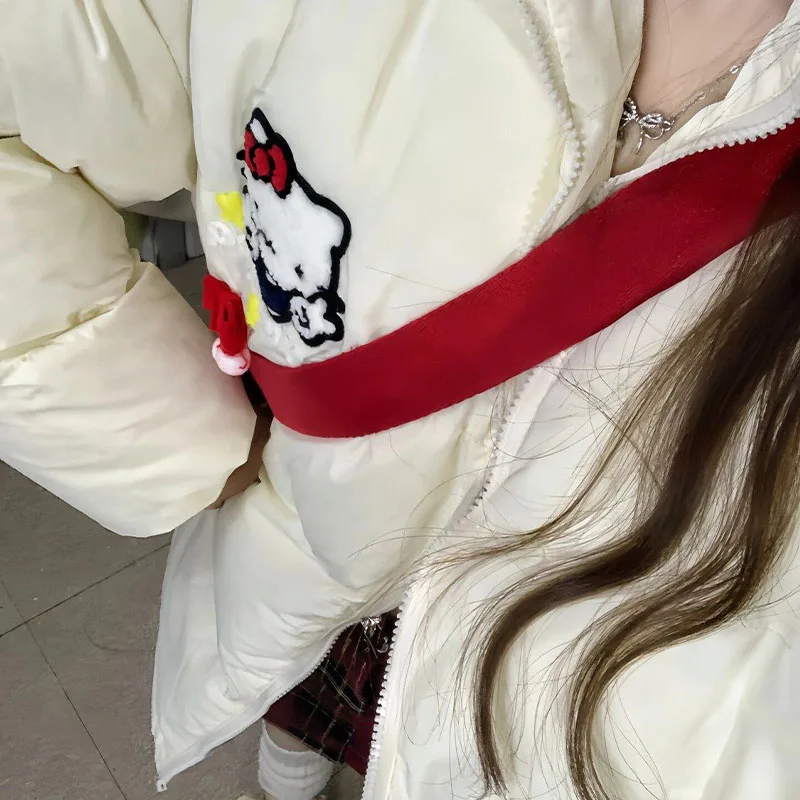 Kawaii Hello Kittys Katoenen Gewatteerde Jas Vrouwen Amerikaanse Casual Katoenen Jas Mode Rits Vest Tops Winter Warme Bovenkleding
