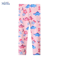 Little maven 2024 Autumn Spring Baby Girls Pants Cartoon Dinosaurs Leggings Cotton Trousers Toddler Kids Clothes
