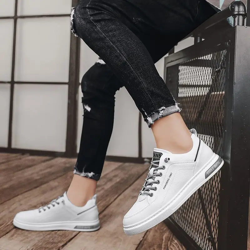 Men Pu White Shoes Male Lace Up Casual Sneakers 2023 Spring Autumn Man Walk Sneakers fashion Shoe Solid