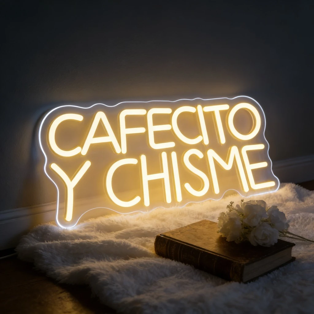 

Неоновая вывеска Cafecito Y Chisme (испанская) с LED-подсветкой, USB, регулируемая, теплый свет, для кофейни, латиноамериканского кафе, домашней кухни, декор, культурный подарок