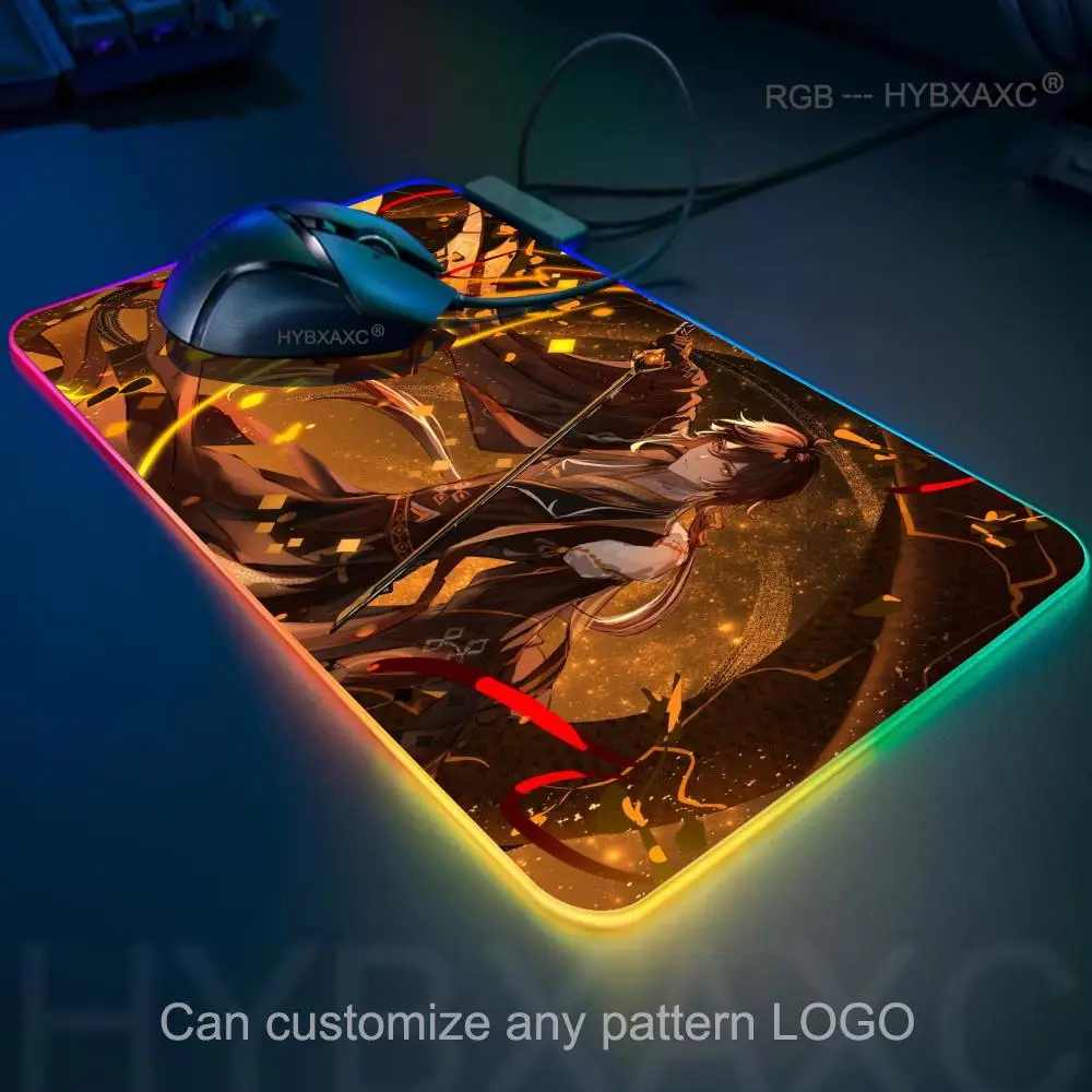 HYBXAXC Genshin Impact Zhongli HD Mouse Pad Kawaii Anime Desk Mat PC Gamer Mouse  RGB Gaming Desk Mat HD Gamer Large LED Light