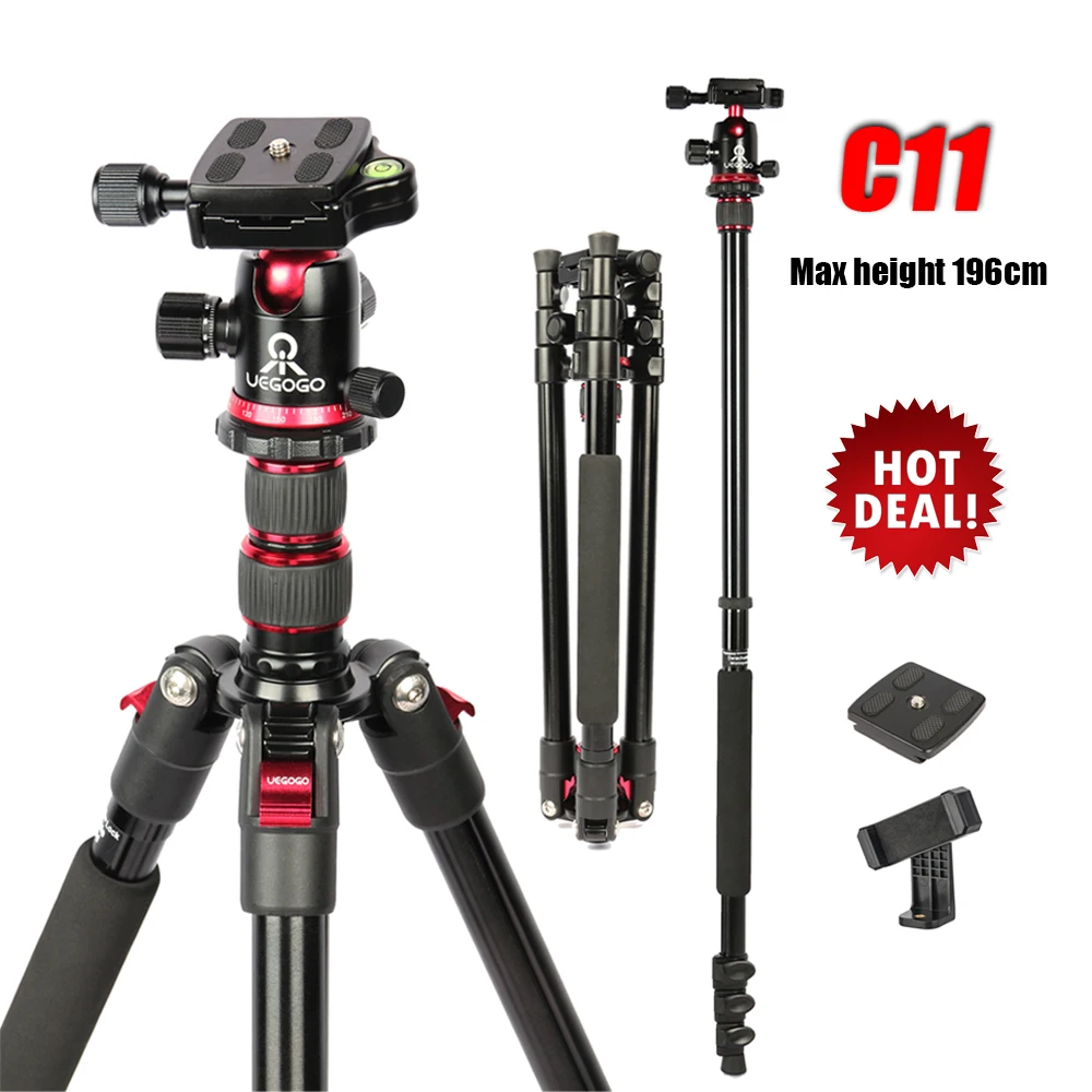 Aluminum Alloy Portable Travel 2-in-1 Video Tripod Monopod Stand 196cm with Panoramic Ballhead for DSLR Camera Photography C11