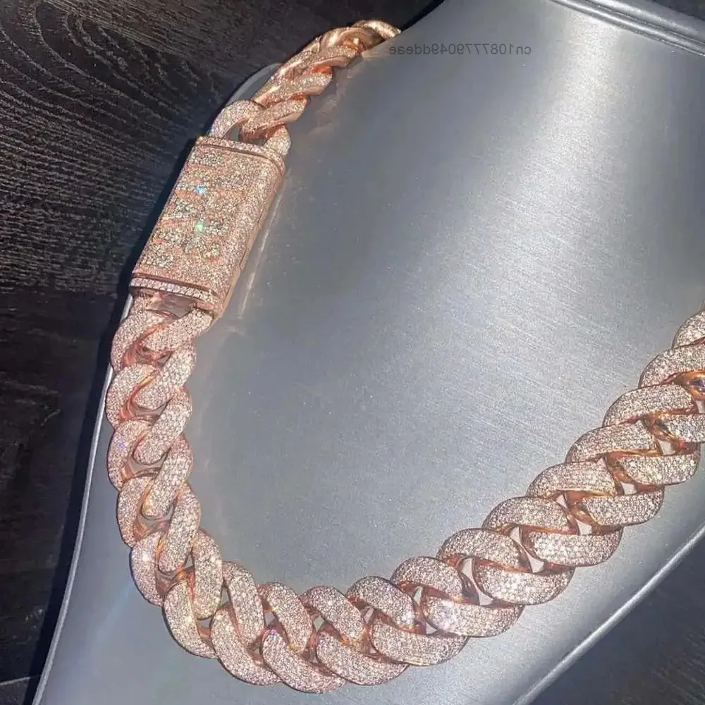 

Iced Out 20 мм Vvs Муассанит с бриллиантами толстая кубинская цепочка из стерлингового серебра 925 пробы 24 дюйма кубинское ожерелье для мужчин подарки