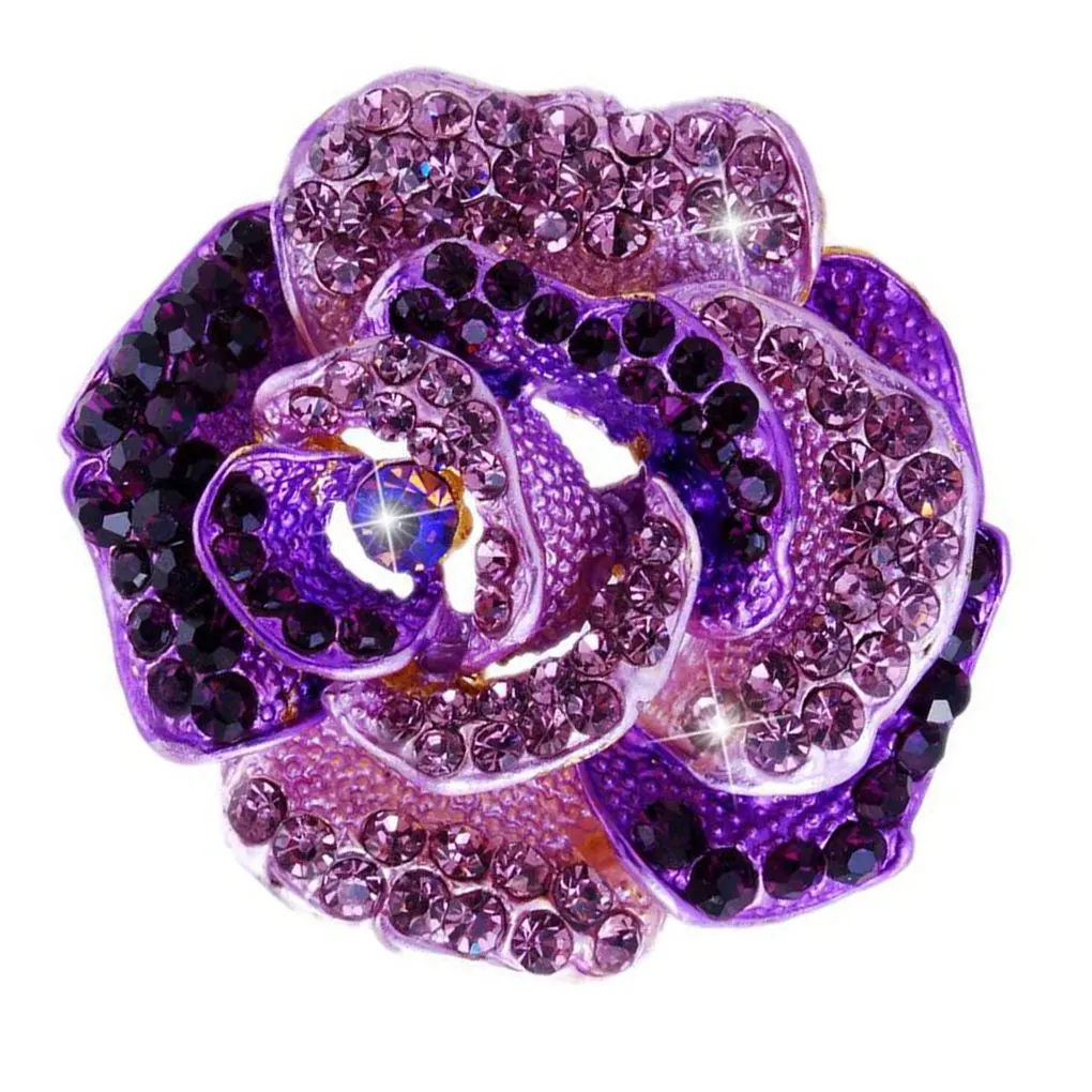 Rose Flower Elegant Brooch Shining Rhinestone Badge Pin Shirt Scarf Bag Decorative Brooch Jewelry