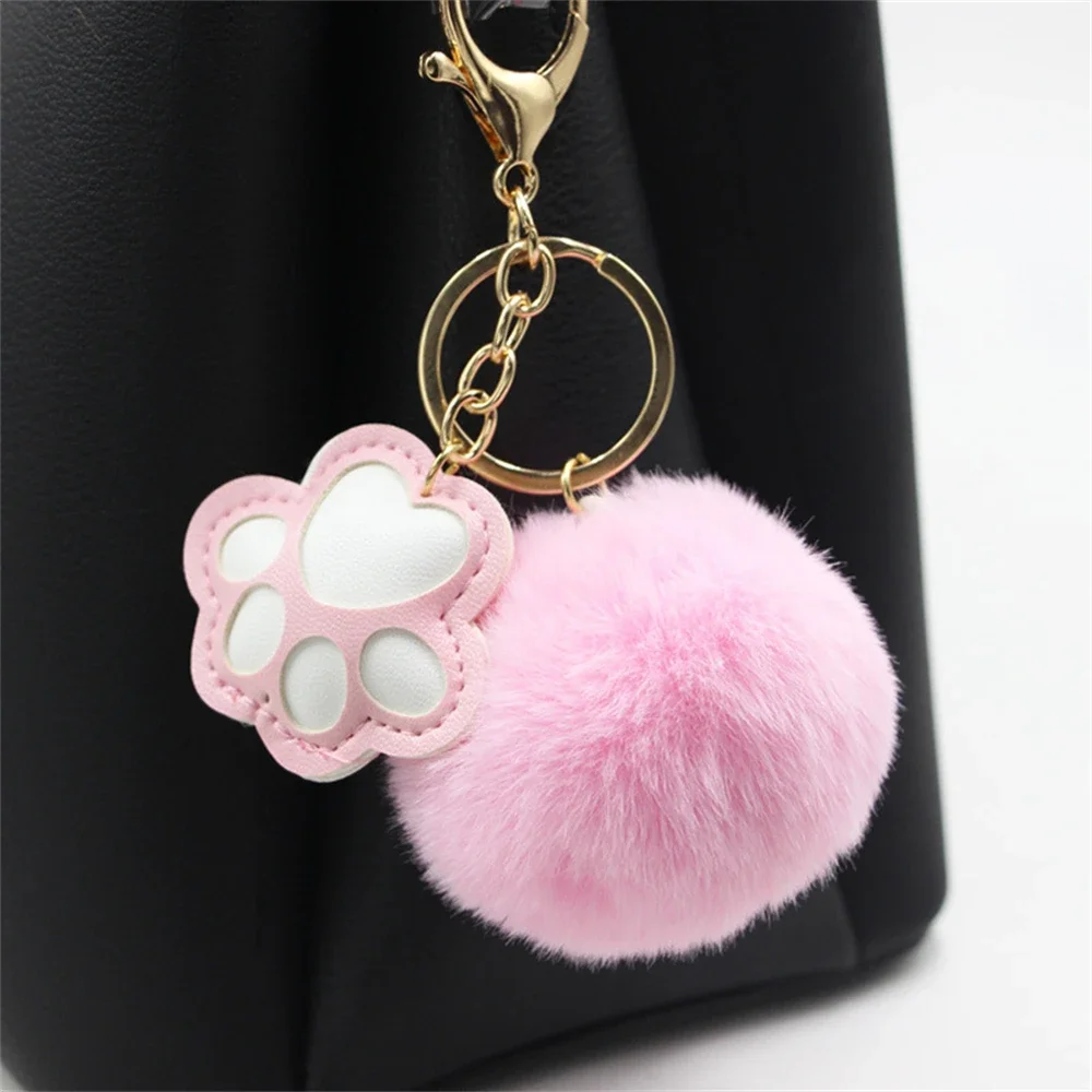 Creative Cute Cat Paw Pendant Keychain 3D Cartoon Animal Soft Silicone Keyring Car Trinket Accessories Handbag Decor Jewelry