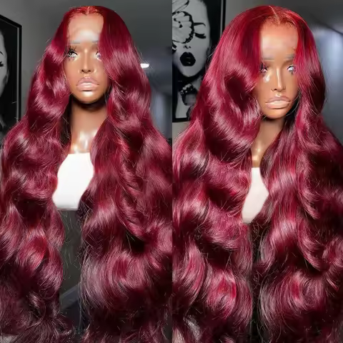 100% Human Hair 99J Burgundy Body Wave 13x4 Lace Front Wig 13x6 HD 30 40 Inch Lace Frontal Wigs Wine Red Water Loose Brazilian