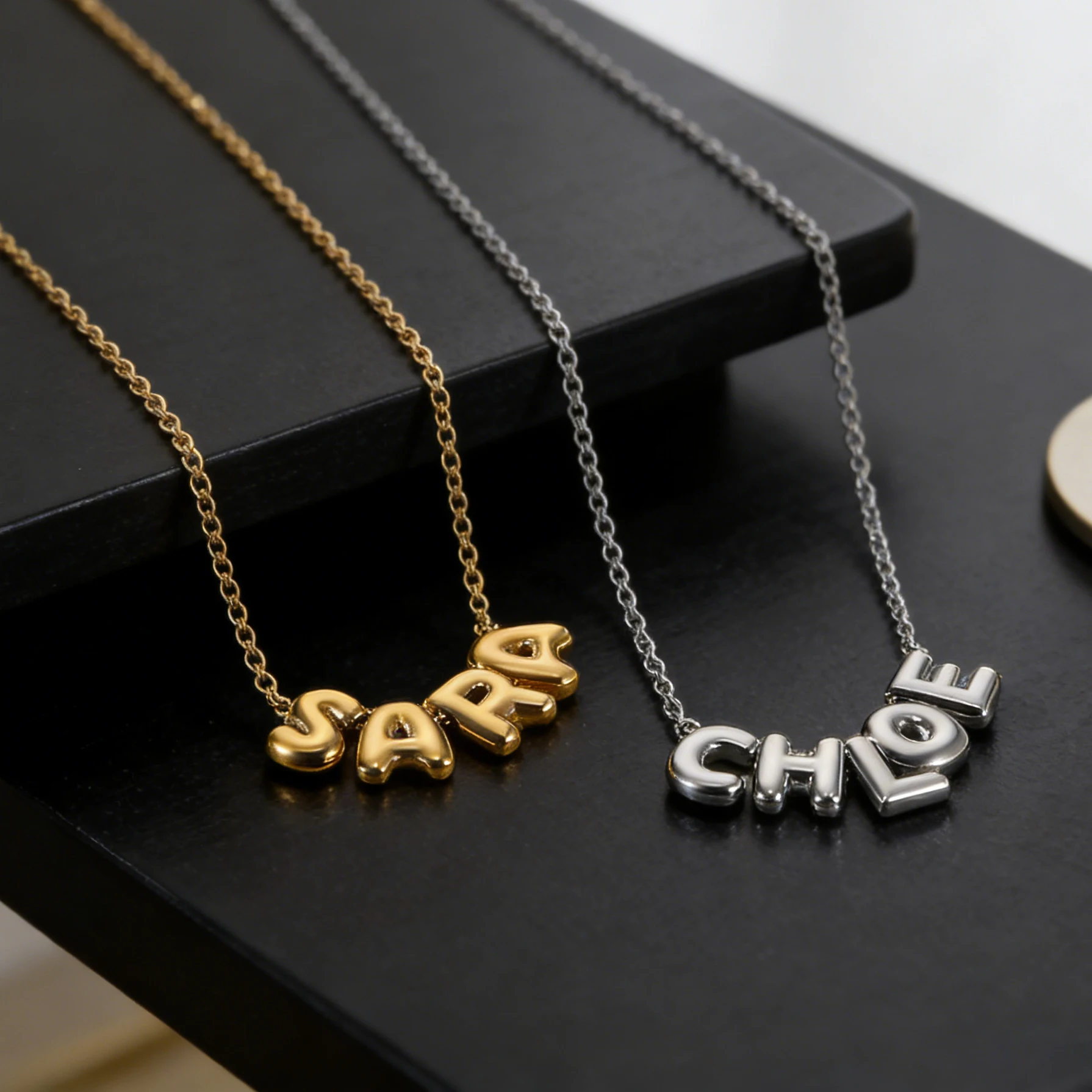 Sifisrri Custom Bubble Name Necklace for Women Men Stainless Steel Jewelry Personalized 3D Letter Nameplate Chain Birthday Gift